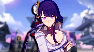 Raiden Shogun Baal fights with passion in this uncensored Genshin Impact hentai cover