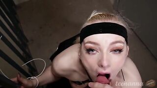 A beautiful blue-eyed girl was deeply fucked in the mouth by a cock