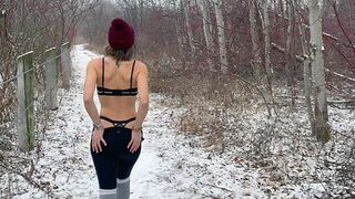 A hot wife got her pussy shared by her husband and friend in snow