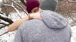 A hot wife got her pussy shared by her husband and friend in snow
