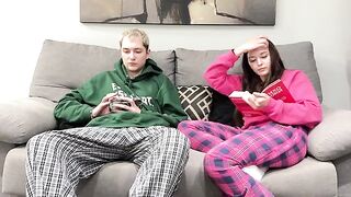 Stepbrother watching porn and jerking off next to step sister