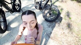 A tourist met a hot petite brunette and fucked her on his bike