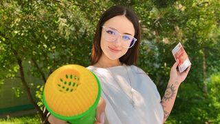 A hot Russian girl was apologizing to me in the forest, so I fucked her