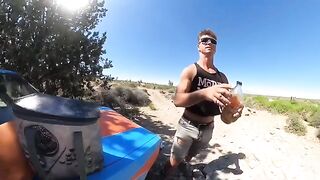 Babe fucks on the hood of her Volkswagen Rabbit at the hot spring