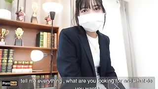 The gardener has sex with the Asian teacher in the classroom
