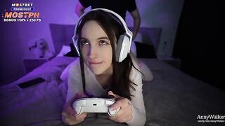 A young gamer gets his cock sucked by his stepsister in a steamy session