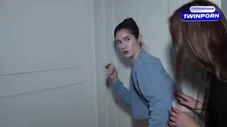 Curious step-sisters spy on their step-parents and get caught in a passionate encounter