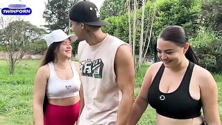 A guy pays two girlfriends to fuck with him in the park
