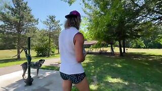 A muscular guy is fucking his girlfriend outdoors in Michigan