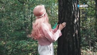 A young girl got lost in the forest and met a forester with an impressive size