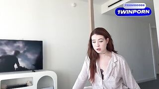 My step-sister, a horny virgin with striking red hair, sneaks into my room