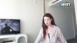 My step-sister, a horny virgin with striking red hair, sneaks into my room