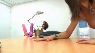 The sick boss fucks his secretary in her mouth in the office