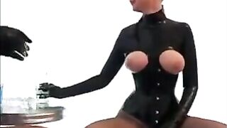 Lesbians in latex rubber suits fucked each other hard