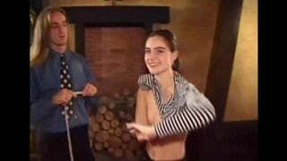 Hairy girl with small tits feeds her man in an intense scene