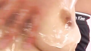 Fingered Japanese boobies with oil in between – totally erotic!
