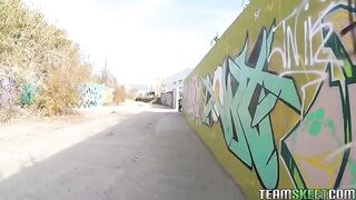 The man picked up a girl and fucked her in public place