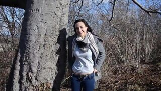 Fucked in the forest by a stranger with a dildo