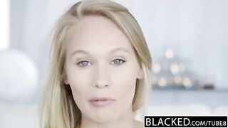 Skinny blonde babe casts for a black guy in the most sensual way