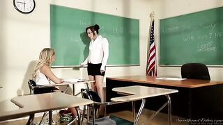 The girl student is being seduced by her teacher in a steamy encounter