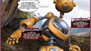 A comic book with porn featuring a robot working in an office is animated