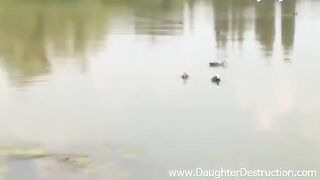 A girl showed herself on the pier and met a guy there