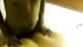 Fat woman fucked by two guys on the bed with big ass