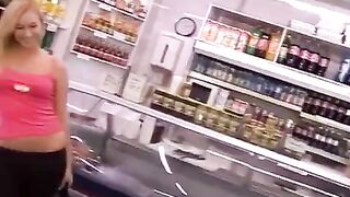 A stunning blonde gets fucked by a thief right at the cashier