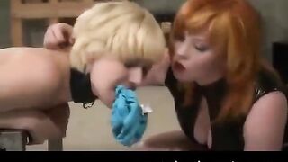 Lesbian beauties fuck each other and tie with a rope in their noses