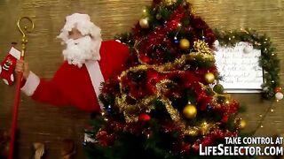 Russian beauty gets her stockings filled by five Santa Clauses