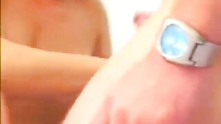 Blonde Russian beauty gets her mouth full of cum