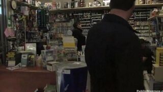 A naughty girl is being roughly fucked right in the shop