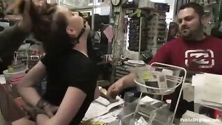 A naughty girl is being roughly fucked right in the shop