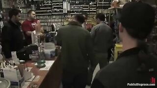 A naughty girl is being roughly fucked right in the shop