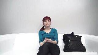 Redhead 18 years old agreed to show her tits and make a blowjob at casting