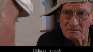 Two old people fucked by young girlfriends in a steamy scene