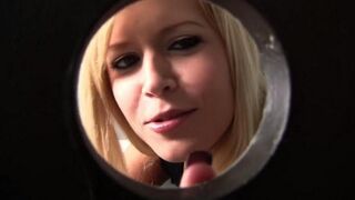A sexy blonde girl sucked a cock through the hole in the toilet