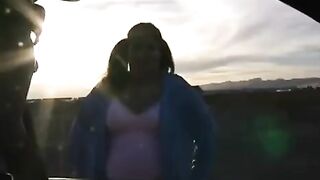The fat woman spreads her legs and a man puts his dick in there