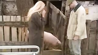 A sexy Russian girl has sex right in the village with a guy