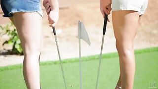A girl is engaged in golf with a lesbian and loses her dignity