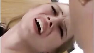 Fragile blonde girl loves when her holes are being filled with fists
