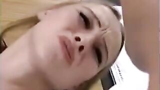 Fragile blonde girl loves when her holes are being filled with fists