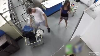 A girl is having sex and a hidden camera is filming in the laundry