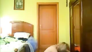 A pervert guy peeps at girls in his house, gets caught and fucked by them