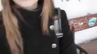 The girl isn't shy to do blowjob in public place