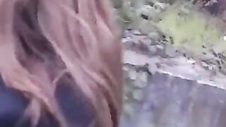 The girl isn't shy to do blowjob in public place