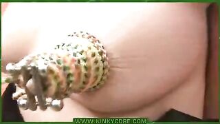 Labia piercing with needles for the sake of interest