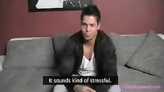 A beautiful woman acts as an agent at a casting couch audition