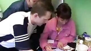 A Russian woman with appetizing forms has sex with four guys