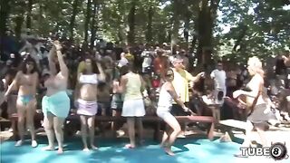 A young couple have fun in the forest without any embarrassment